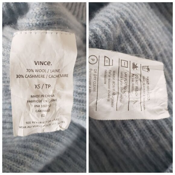 VINCE Women's XS Sweater Powder Blue Boat Neck Ribbed Knit Cashmere Wool Blend - Picture 8 of 11